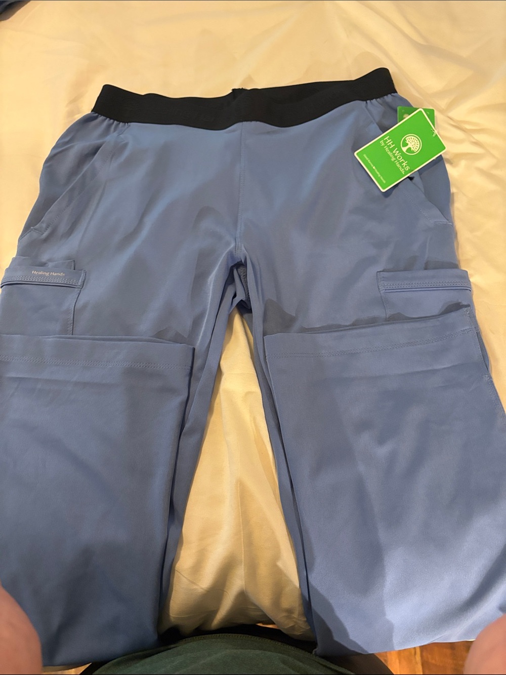 healing hands Dusty Blue Scrub Pants with Black Waistband